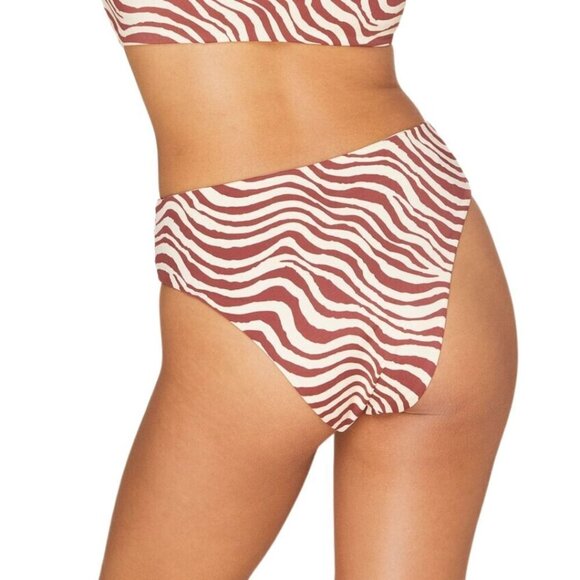 Andie Swim Hipster Bikini Bottom in Bias Stripe Truffle Brown Cream Size Large - Picture 3 of 7